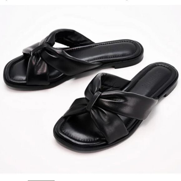 Schutz Puffy Leather Slide Sandals - Fairy Black  Sz.8.5 - Picture 1 of 7